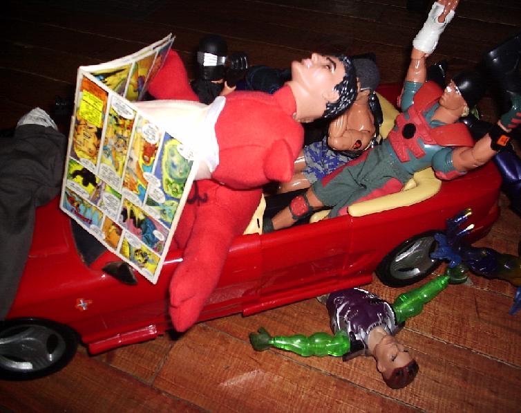 Flynt: &quot;DD, you ran over all the villains!<br />DD: &quot;Huh? Which villains?&quot;